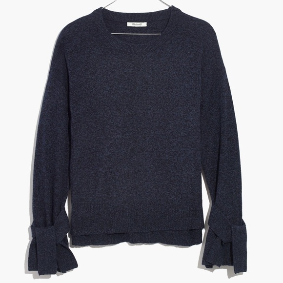 Madewell Sweaters - Madewell Marled Baltic Blue Tie Cuff Pullover Sweater Size XXS